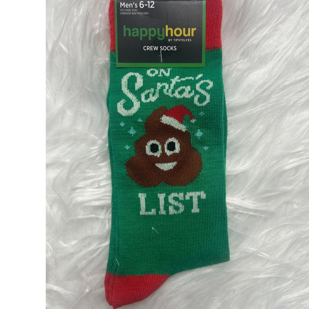 Happy‎ Hour By Tipsy Elves Mens 6-12 Green Christmas Santa Poop Emoji Crew Socks